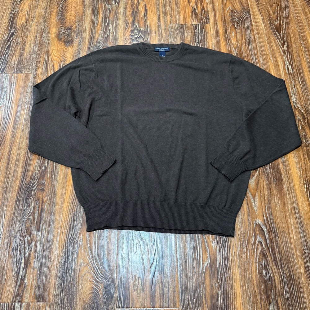 Daniel Cremieux XL Sweater Mens Brown Cotton Cashmere Blend Crewneck Solid Knit